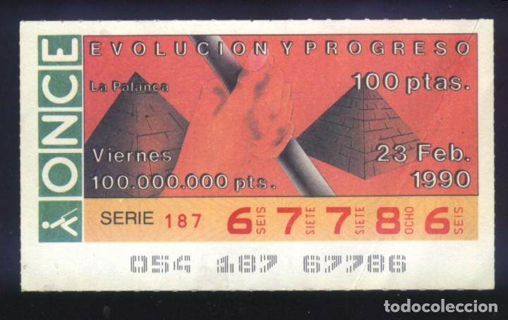 Cupones ONCE: A-8174- CUP&Oacute;N ONCE. VIERNES 23 FEBRERO 1990. EVOLUCI&Oacute;N Y PROGRESO. LA PALANCA.