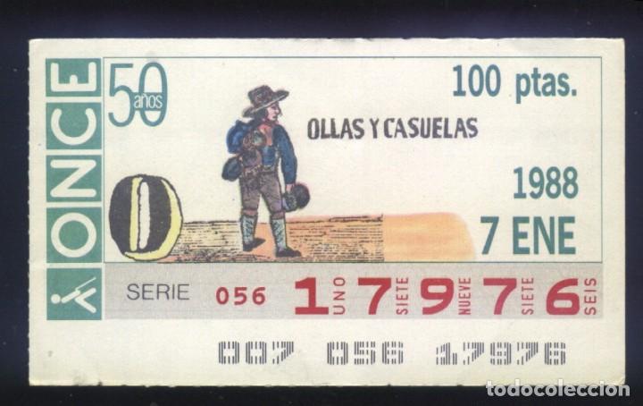 Cupones ONCE: A-8181- CUP&Oacute;N ONCE. 7 ENERO 1988. OLLAS Y CASUELAS.