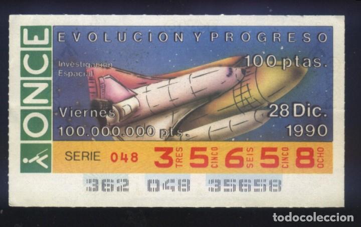 Cupones ONCE: A-8183- CUP&Oacute;N ONCE. VIERNES 28 DICIEMBRE 1990. EVOLUCI&Oacute;N Y PROGRESO. INVESTIGACI&Oacute;N ESPACIAL.