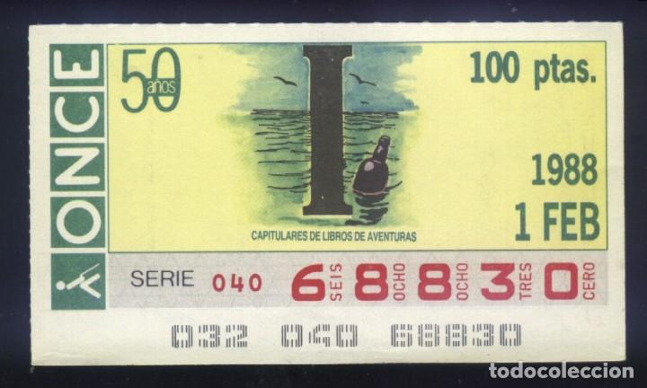 Cupones ONCE: A-8190- CUP&Oacute;N ONCE. 1 FEBRERO 1988. CAPITULARES DE LIBROS DE AVENTURAS.