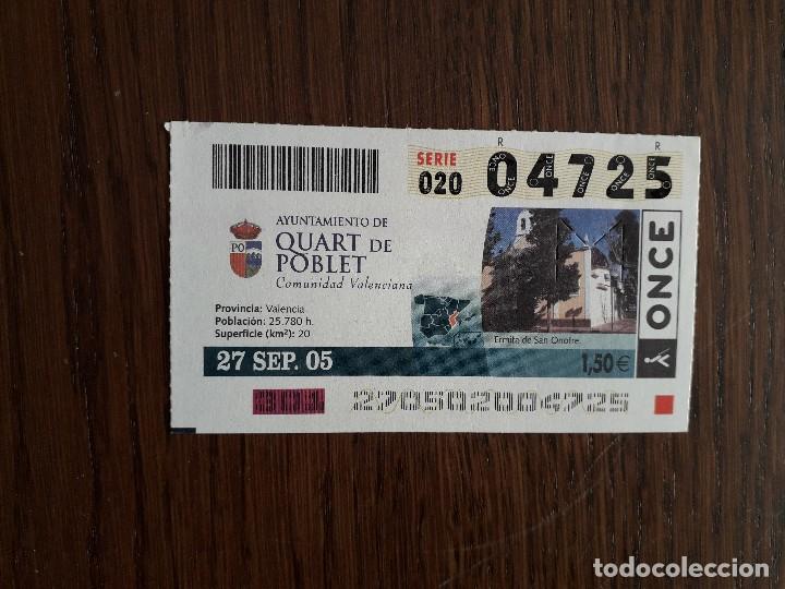 Coupon ONCE: cup&oacute;n de la once de ayuntamientos de Espa&ntilde;a, Quart de Poblet, Cdad. Valenciana 27-09-05