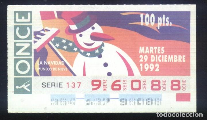 Cupones ONCE: A-8191- CUP&Oacute;N ONCE. 29 DICIEMBRE 1992, NAVIDAD. MU&Ntilde;ECO DE NIEVE.