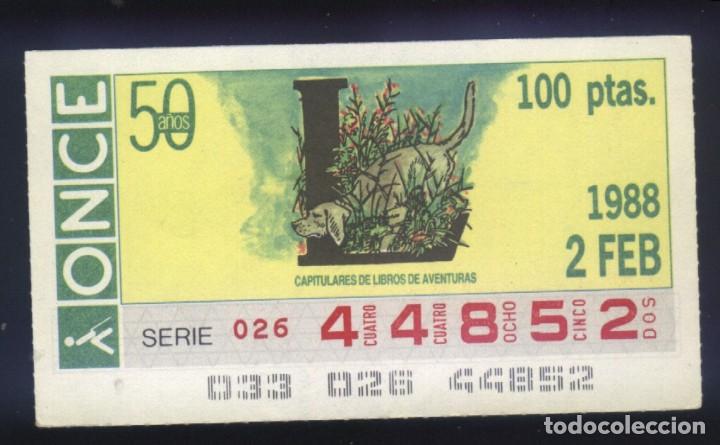Cupones ONCE: A-8209- CUP&Oacute;N ONCE. 2 FEBRERO 1988. CAPITULARES DE LIBROS DE AVENTURAS.