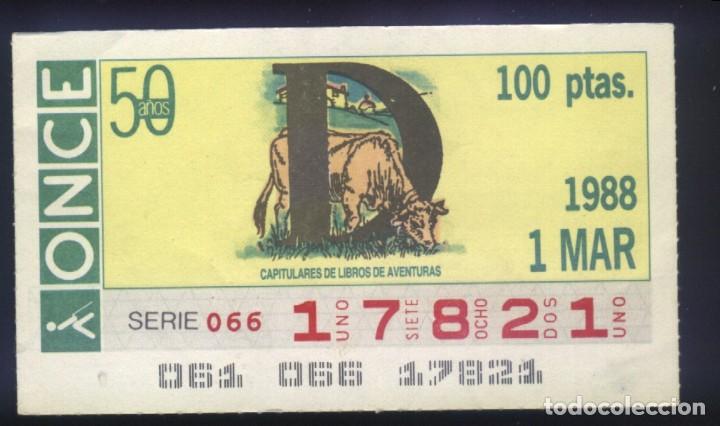 Cupones ONCE: A-8225- CUP&Oacute;N ONCE. 1 MARZO 1988. CAPITULARES DE LIBROS DE AVENTURAS.