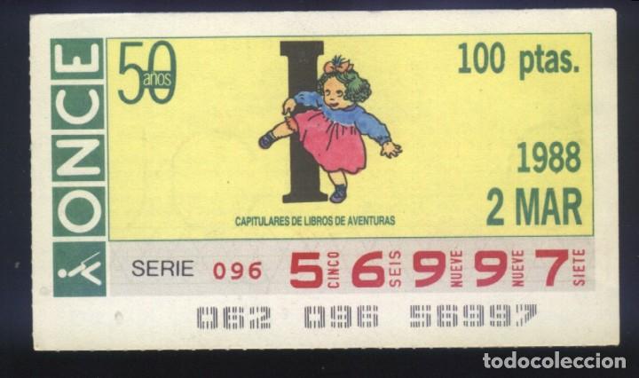 Cupones ONCE: A-8226- CUP&Oacute;N ONCE. 2 MARZO 1988. CAPITULARES DE LIBROS DE AVENTURAS.