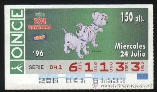 Cupones ONCE: A-8233- CUPON ONCE 24 JULIO 1996. DISNEY. 101 DALMATAS.