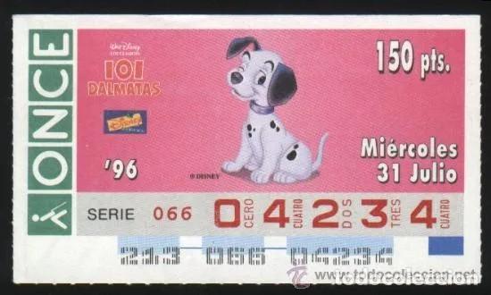 Cupones ONCE: A-8244- CUPON ONCE 31 JLIO 1996. DISNEY. 101 DALMATAS.