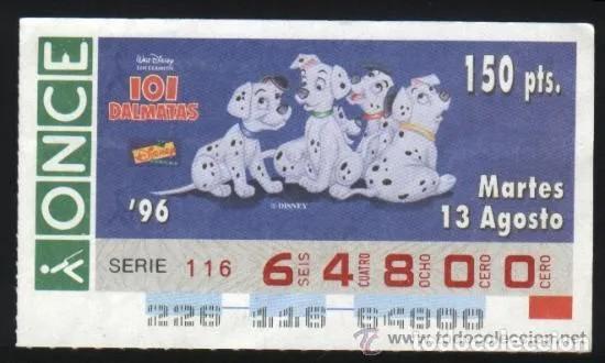 Cupones ONCE: A-8250- CUPON ONCE. 13 AGOSTO 1996. DISNEY. 101 DALMATAS.