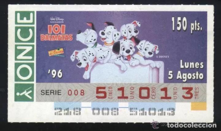 Cupones ONCE: A-8253- CUPON ONCE 5 AGOSTO 1996. DISNEY. 101 DALMATAS.