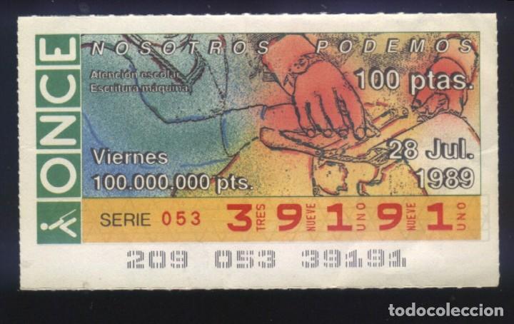 Cupones ONCE: A-8265- CUPON ONCE VIERNES 28 JULIO 1989. ESCRITURA MAQUINA.