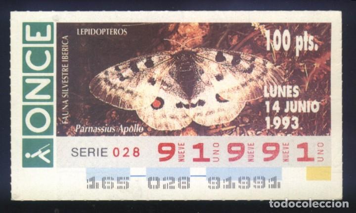 Cupones ONCE: A-8269- CUP&Oacute;N ONCE. 14 JUNIO 1993. FAUNA SILVESTRE IB&Eacute;RICA. LEPIDOPTEROS. PARNASSIUS APOLLO.