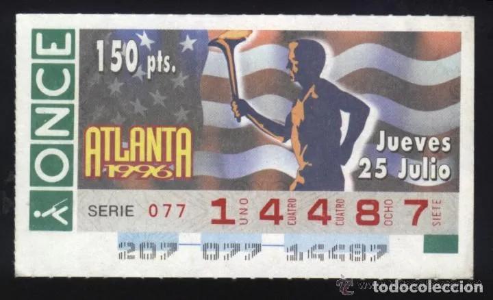 Cupones ONCE: A-8274- CUPON ONCE. 25 JULIO 1996. JUEGOS OLIMPICOS DE ATLANTA.