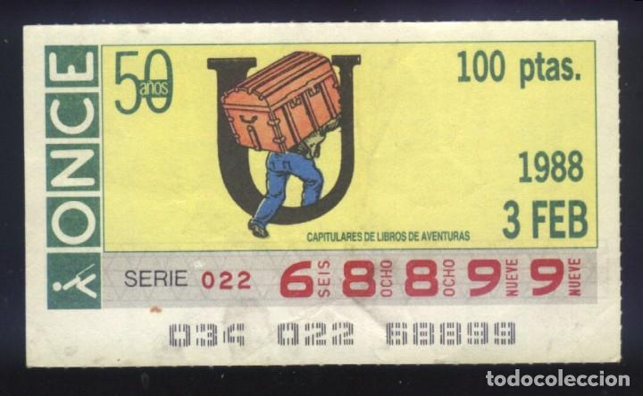 Cupones ONCE: A-8298- CUP&Oacute;N ONCE. 3 FEBRERO 1988. CAPITULARES DE LIBROS DE AVENTURAS.