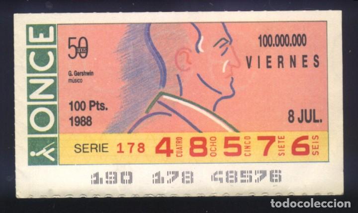 Cupones ONCE: A-8299- CUP&Oacute;N ONCE. 8 JULIO 1988. G. GERSHWIN. MUSICO.