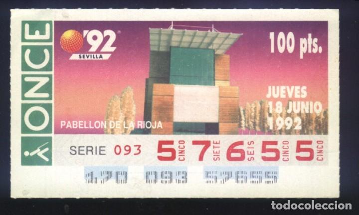 Cupones ONCE: A-8327- CUP&Oacute;N ONCE. 18 JUNIO 1992. PABELL&Oacute;N DE LA RIOJA.