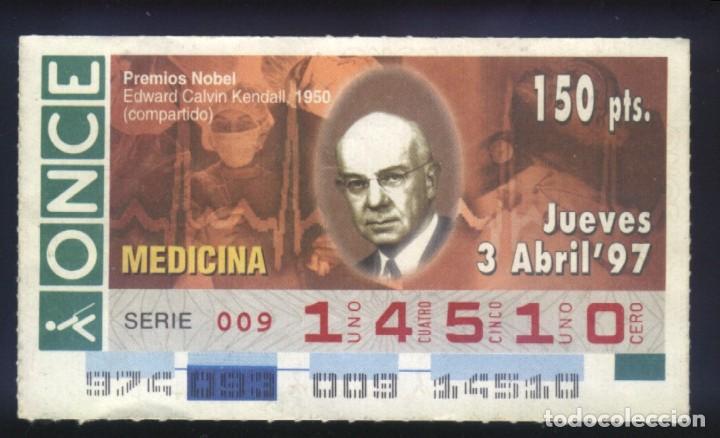 Cupones ONCE: A-8337- CUP&Oacute;N ONCE 3 ABRIL 1997. PREMIO NOBEL MEDICINA. EDWARD CALVIN KENDALL.