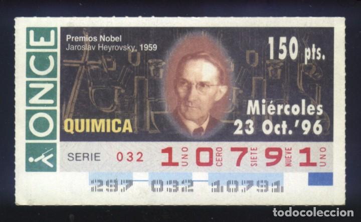 Cupones ONCE: A-8338- CUP&Oacute;N ONCE 23 OCTUBRE 1996. PREMIO NOBEL QU&Iacute;MICA. JAROSLAV HEYROVSKY..