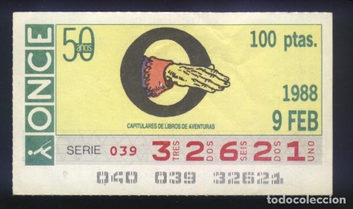 Cupones ONCE: A-8349- CUP&Oacute;N ONCE. 9 FEBRERO 1988. CAPITULARES DE LIBROS DE AVENTURAS.