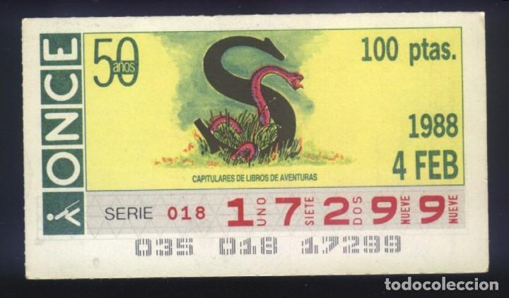 Coupon ONCE: A-8351- CUP&Oacute;N ONCE. 4 FEBRERO 1988. CAPITULARES DE LIBROS DE AVENTURAS.