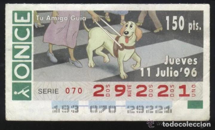 Cupones ONCE: A-8367- CUPON ONCE 11 JULIO 1996. TU AMIGO GUIA.