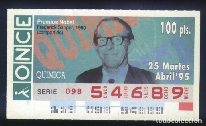 Cupones ONCE: A-8385- CUPON ONCE 25 ABRIL 1995. NOBEL DE QUIMICA. FREDERICK SANGER.