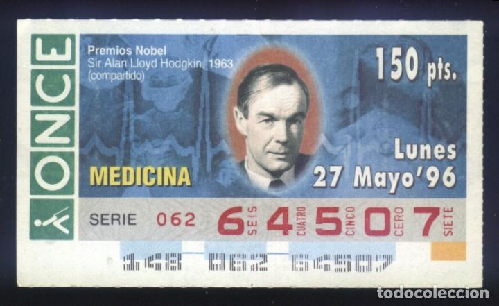 Cupones ONCE: A-8391- CUPON ONCE 27 MAYO 1996. NOBEL MEDICINA. SIR ALAN LLOYD HODGKIN.
