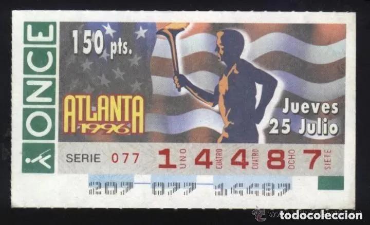 Cupones ONCE: A-8475- CUPON ONCE. 25 JULIO 1996. JUEGOS OLIMPICOS DE ATLANTA.