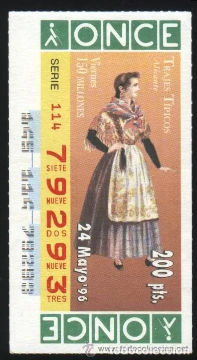 Cupones ONCE: A-8491- CUPON ONCE. 24 MAYO 1996. TRAJE TIPICO DE ALICANTE.