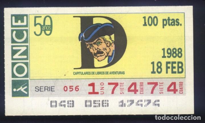 Cupones ONCE: A-8492- CUP&Oacute;N ONCE. 18 FEBRERO 1988. CAPITULARES DE LIBROS DE AVENTURAS.