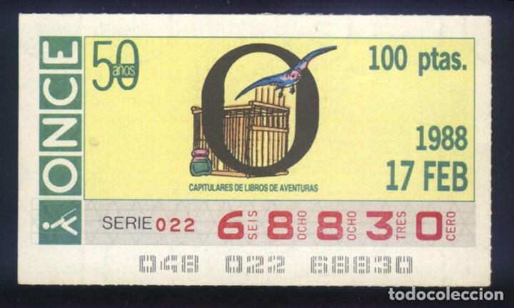 Cupones ONCE: A-8493- CUP&Oacute;N ONCE. 17 FEBRERO 1988. CAPITULARES DE LIBROS DE AVENTURAS.