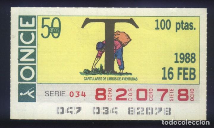 Cupones ONCE: A-8494- CUP&Oacute;N ONCE. 16 FEBRERO 1988. CAPITULARES DE LIBROS DE AVENTURAS.