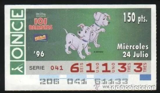 Cupones ONCE: A-8504- CUPON ONCE 24 JULIO 1996. DISNEY. 101 DALMATAS.