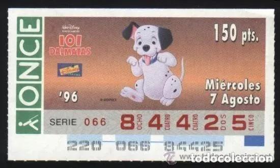 Cupones ONCE: A-8515- CUPON ONCE 7 AGOSTO 1996. DISNEY. 101 DALMATAS.