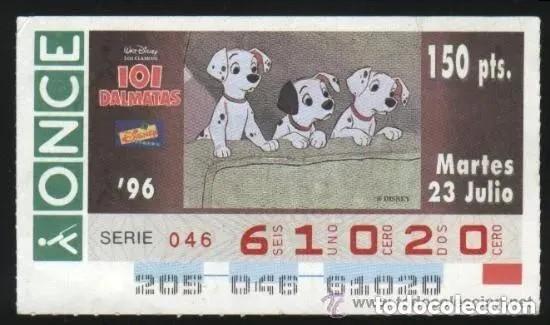 Cupones ONCE: A-8540- CUPON ONCE 23 JULIO 1996. DISNEY. 101 DALMATAS.