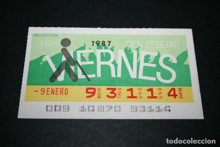 Cupones ONCE: CUP&Oacute;N ONCE - 9 ENERO 1987 - MELOCOT&Oacute;N - Foto 1