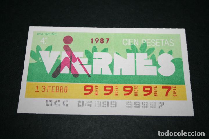 Bilhetes ONCE: CUP&Oacute;N ONCE - 13 FEBRERO 1987 - MADRO&Ntilde;O