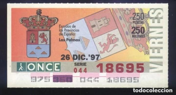 Cupones ONCE: A-8566- CUP&Oacute;N ONCE. 26 DICIEMBRE 1997. ESCUDOS DE PROVINCIAS DE ESPA&Ntilde;A. LAS PALMAS.