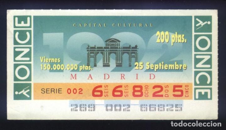 Cupones ONCE: A-8572- CUP&Oacute;N ONCE. VIERNES 25 SEPTIEMBRE 1992. MADRID CAPITAL CULTURAL.
