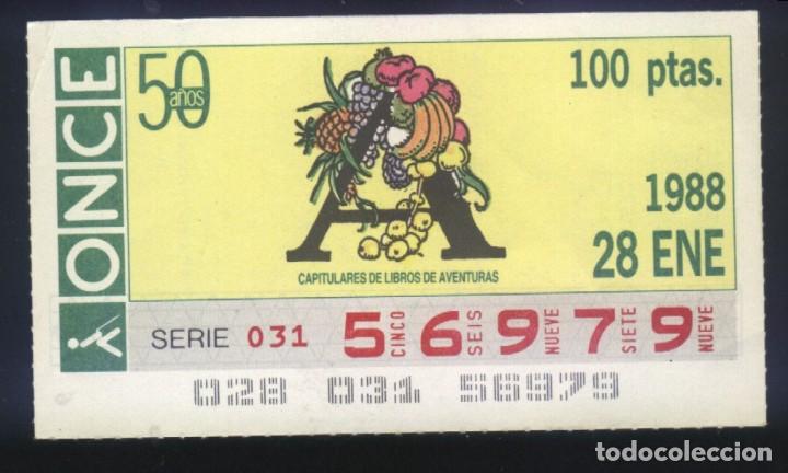 Cupones ONCE: A-8592- CUP&Oacute;N ONCE. 28 ENERO 1988. CAPITULARES DE LIBROS DE AVENTURAS.