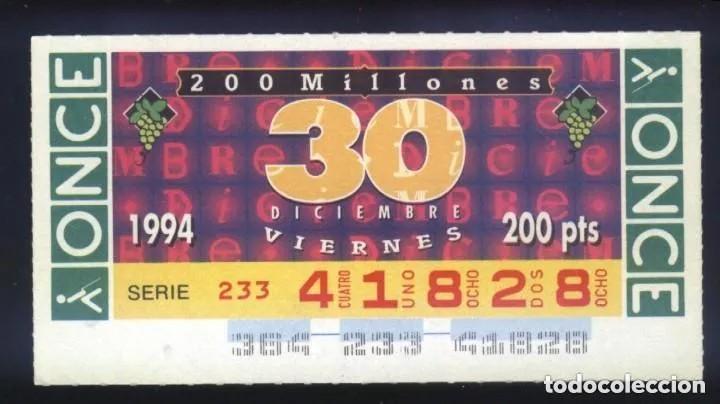 ONCE Coupons: A-8598- CUP&Oacute;N ONCE. VIERNES 30 DICIEMBRE 1994.