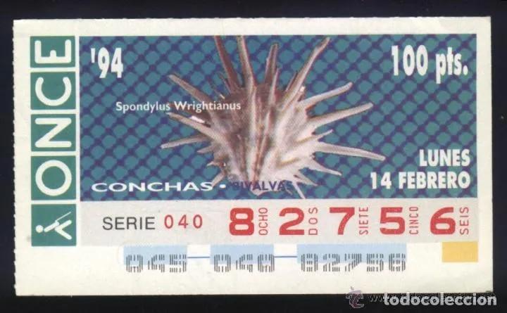 Cupones ONCE: A-8632- CUP&Oacute;N ONCE. 14 FEBRERO 1994. CONCHAS. SPNDYLUS WRIGHTIANUS