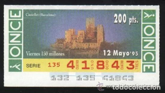 Cupones ONCE: A-8676- CUPON ONCE VIERNES 12 MAYO 1995. CASTELLET (BARCELONA)