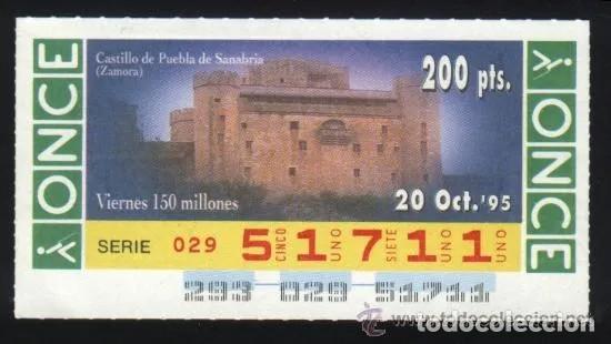Cupones ONCE: A-8677- CUP&Oacute;N ONCE. VIERNES 20 OCTUBRE 1995. CASTILLO DE PUEBLA DE SANABRIA (ZAMORA)