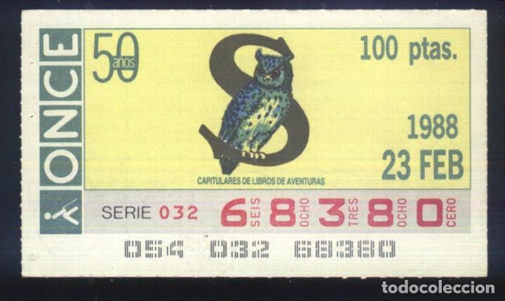 Cupones ONCE: A-8681- CUP&Oacute;N ONCE. 23 FEBRERO 1988. CAPITULARES DE LIBROS DE AVENTURAS.