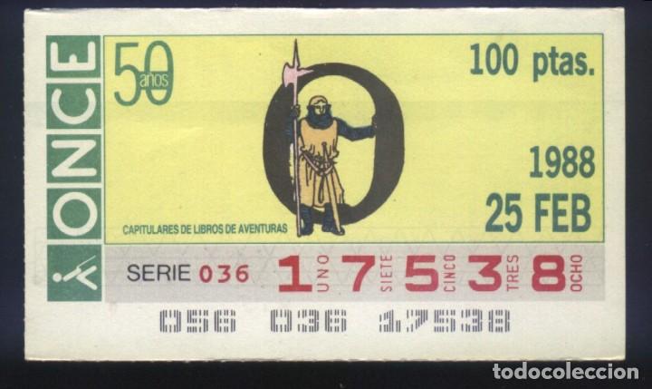 Cupones ONCE: A-8683- CUP&Oacute;N ONCE. 25 FEBRERO 1988. CAPITULARES DE LIBROS DE AVENTURAS.