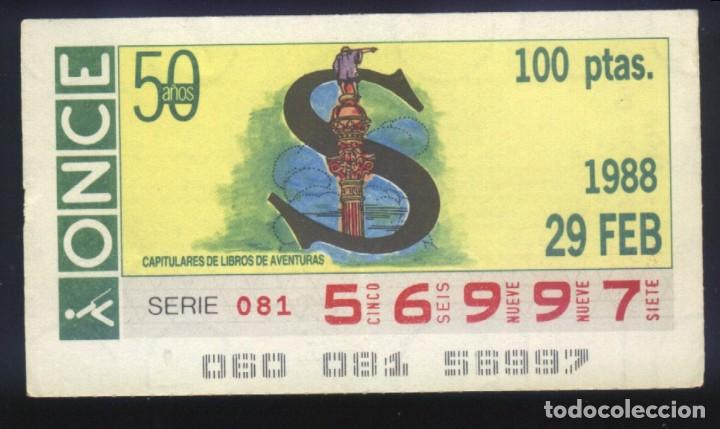 Cupones ONCE: A-8684- CUP&Oacute;N ONCE. 29 FEBRERO 1988. CAPITULARES DE LIBROS DE AVENTURAS.