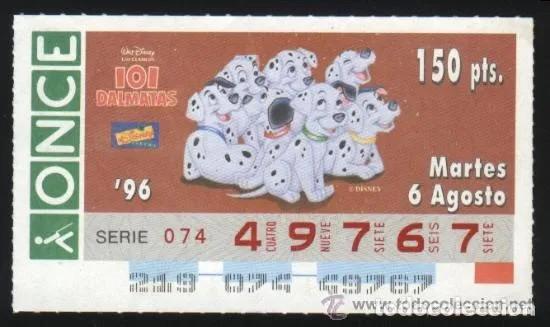 Cupones ONCE: A-8689- CUP&Oacute;N ONCE. 6 AGOSTO 1996. DISNEY. 101 DALMATAS.