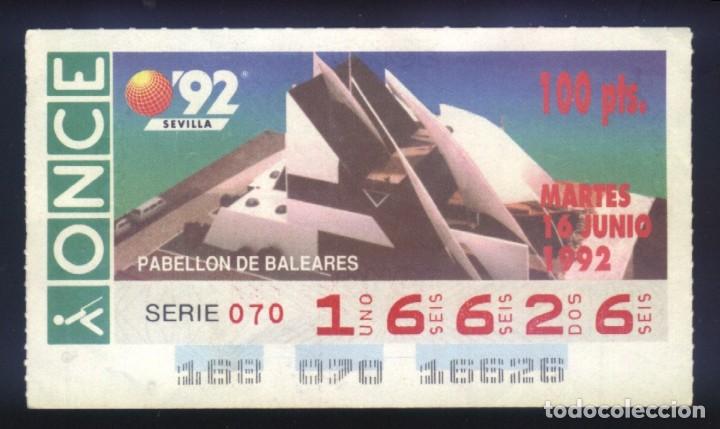 Cupones ONCE: A-8701- CUP&Oacute;N ONCE. 16 JUNIO 1992. EXPO 92 DE SEVILLA. PABELL&Oacute;N DE BALEARES.