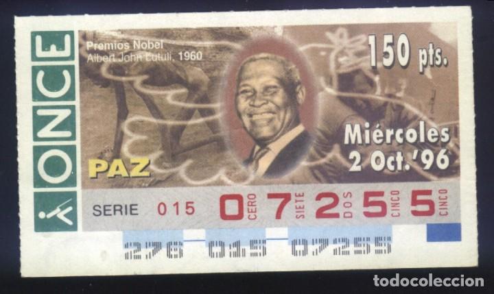 Cupones ONCE: A-8702- CUPON ONCE. 2 OCUTURE 1996. NOBEL PAZ ALBERT JOHN LUTULI.