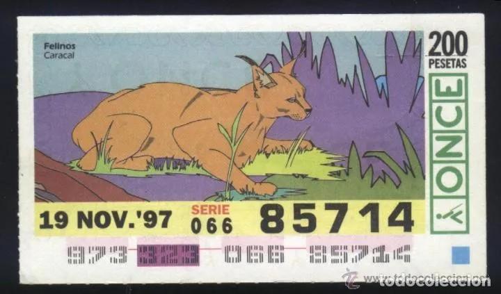 Cupones ONCE: A-8714- CUP&Oacute;N ONCE. 19 NOVIEMBRE 1997. FELINOS. CARACAL